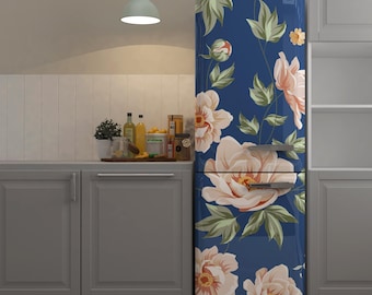 Floral Refrigerator Wrap, Pink Peach Blossom Vinyl Decal, Kitchen Decor