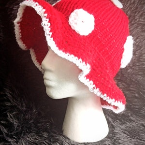 Handmade Mushroom Bucket Cap Hat Knit Crocheted Adult Cosplay