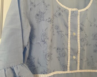 Nachthemd Schweden vintage shabby Secondhand Oma Nachtkleid Unterhemd Baumwolle blau Sommer Volant midi