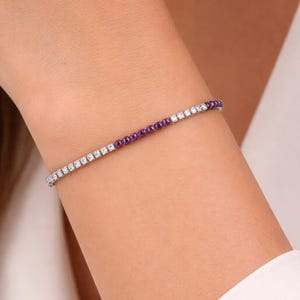 Riviere Bracelet with Diamonds, Ruby and 18-carat White Gold, Beautiful Diamond Bracelet
