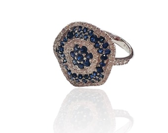 18K White Gold RING, Sapphire and Diamonds, GOLD Ring, Women's Ring, Adjustable Ring