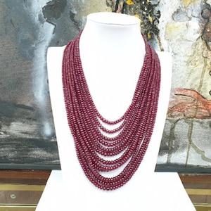 COLLAR de RUBIES, Collar RUBIES Piedra Preciosa Roja, Collar Rubi de Birmania de 11 Vueltas, Gargantilla Rubi de Birmania, Collar de Piedras