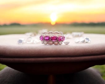 Pink Sapphire and BRILLIANT RING in 18k White Gold