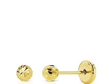 18K GOLD EARRINGS for girls, 18k Yellow Gold Half Ball Earrings, Yellow Gold, 18k Gold Ball, two models: round or flat ball