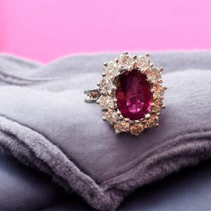 RUBY and DIAMOND RING in 18k White Gold, 18k White Gold Ring with Ruby and Diamonds, Ruby Ring