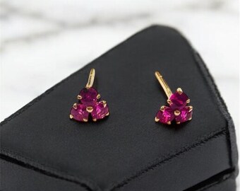18-karat yellow gold earrings with ruby, 18-karat yellow gold earrings, 18-karat yellow gold, ruby, clover earring