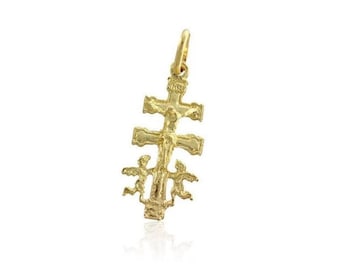 Caravaca CROSS PENDANT in Relief 18-karat Yellow Gold, Yellow Gold Cross Pendant, 18k Yellow Gold Crucifix, Necklace