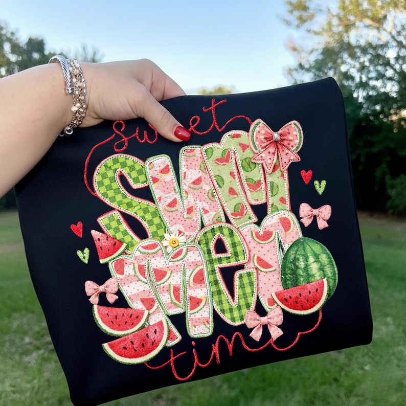 Striking watermelon sublimation art on a classic black pouch, showcasing high-contrast summer colors