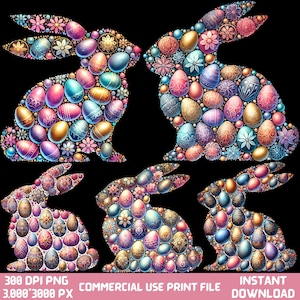Watercolor Easter Bunny Clipart Png, Egg Bunny Png, Floral Easter Bunny, Easter Rabbit Digital, Spring Sublimation 5 Png, Digital Easter