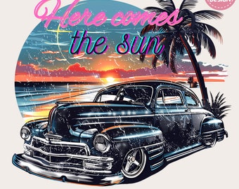 Retro Car Beach PNG, Vintage Summer Design, Sublimation Design, Digital Download