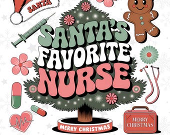 Santa's Favorite Nurse Christmas PNG, Coquette Shirt Design, Sublimation Design, Digital Download