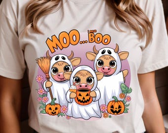 Straszny duch krowy PNG, zabawny projekt koszulki na Halloween, projekt sublimacji, pobieranie cyfrowe