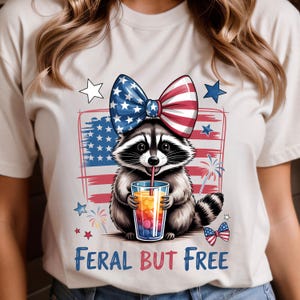 Feral But Free Raccoon 4th of July PNG, 4th of July PNG for Shirt Sublimation, USA Flag Independence Day Png, Funny Raccoon Design, Usa flag