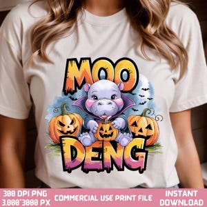 Moo Deng 水彩画 ハロウィン 漫画 Png、赤ちゃんカバ ハロウィン Png、赤ちゃんカバ Png、Moo Deng Png、ハロウィン カバ Png、Moo Deng かわいい