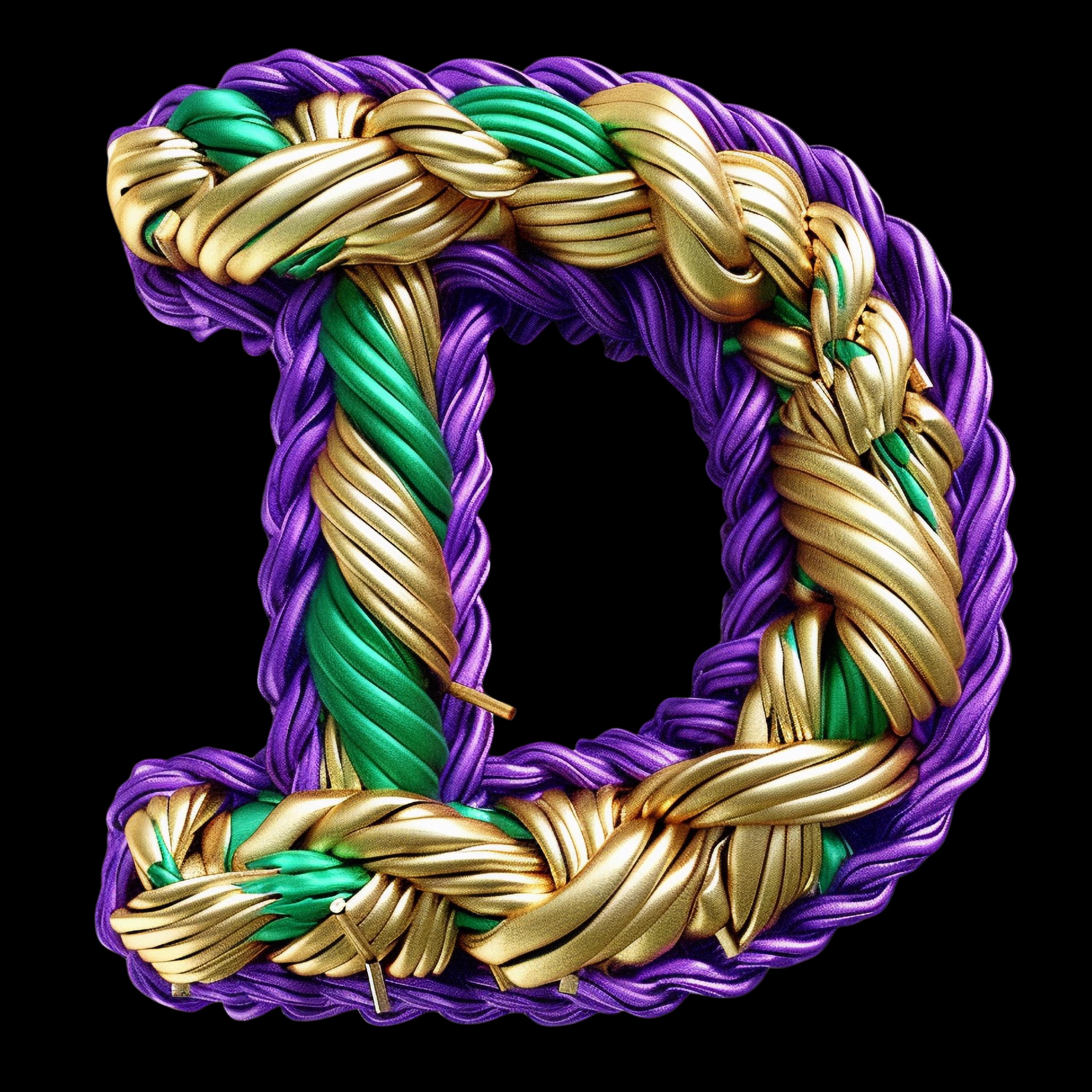 Faux Yarn Mardi Gras Alphabet PNG, 3D Braided Rope Letters and Numbers ...