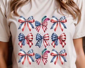 USA Coquette Bow PNG, Patriotic 4th of July Clipart, Sublimation Design, Digital Download