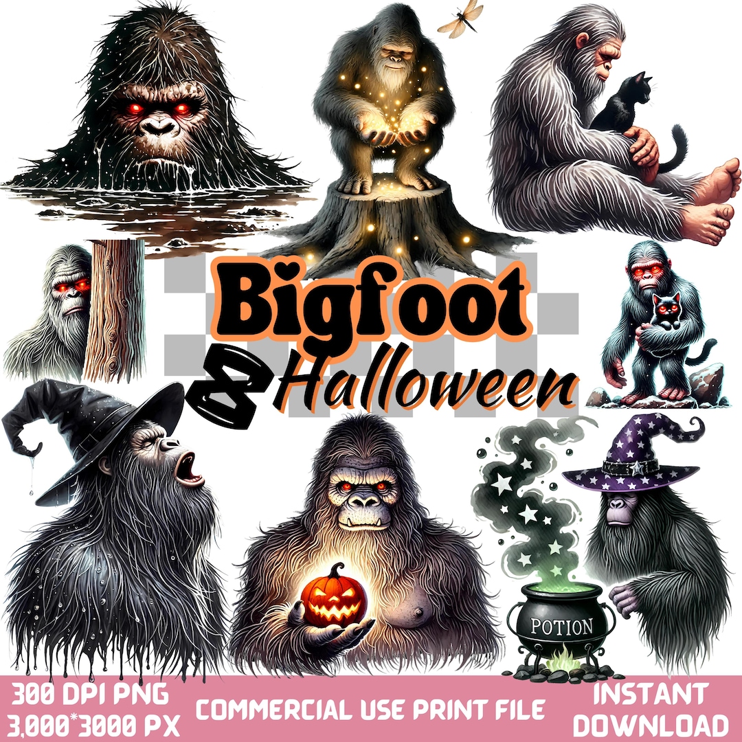 Halloween Bigfoot Clipart Bundle, Spooky Season PNG Designs ...
