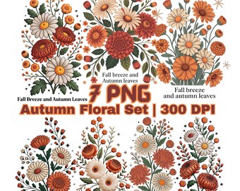 Herbstblätter Clipart-Set, Herbstblumenstrauß PNG, Sublimationsdesign, digitaler Download