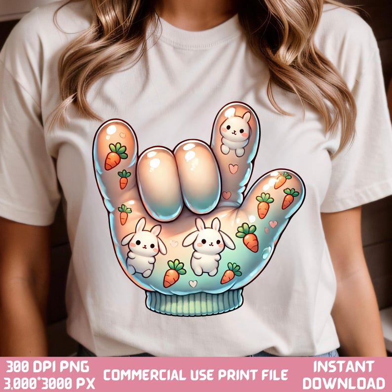 ASL Hand PNG, Bunny & Carrot Easter Clipart, Sublimation Design ...