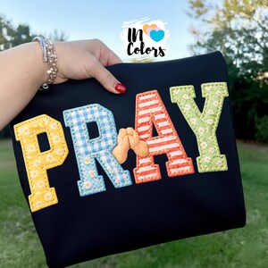 Pray PNG, Faux Quilted Religious Shirt PNG, Easter Christian Sublimation, Crochet Texture Prayer Patchwork
