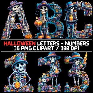 Halloween Skeleton Alphabet & Numbers PNG,Spooky Font Clipart,Skeleton Alphabet letters,Spooky season,(300 DPI, Instant Download)
