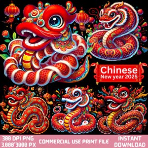 Year of the Snake PNG,Chinese New Year 2025 Zodiac Clipart,Lunar Festival Design,Digital Download