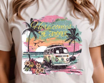 Retro Beach Van PNG, Funny Summer Shirt Design, Sublimation Design, Digital Download