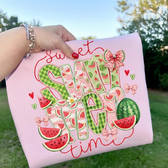 Sweet Summer Time Watermelon PNG, Retro Patchwork Applique, Coquette Summer Graphic (Digital Download), Sublimation
