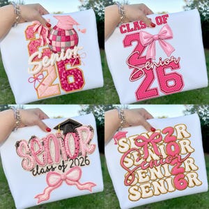 Senior 2026 PNG Bundle, Pink Embroidery Graduation Design, Sublimation Graphics (Digital Download)