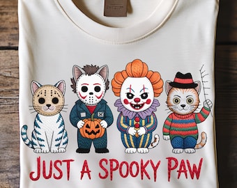 Spooky Halloween Cats PNG, Horror Movie Characters, Cat Lover Design, Sublimation Design, Digital Download