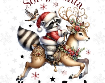 Divertente procione natalizio PNG, Scusa Babbo Natale, Ragazza selvaggia, Design a sublimazione, Download digitale