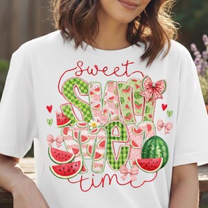 Classic white unisex t-shirt featuring a watermelon patch aesthetic design, perfect for hot summer days