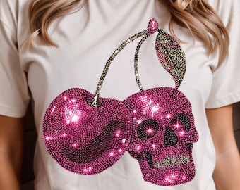 Cherry Skull Glitter PNG,Spooky Coquette,Halloween Clipart,Sparkle Skull Sublimation,Gothic,Digital Download