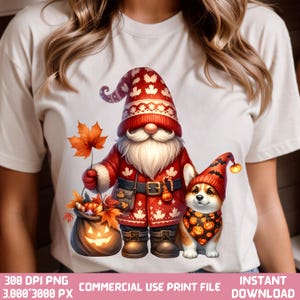Akwarela Helloween Fall gnome Clipart PNG, Fall Gnome Png, jesienny Gnome Png, Gnome Święto Dziękczynienia, Dynia, Jesienne święta sublimacja Png