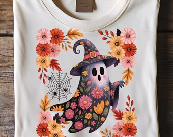 Floral Halloween Ghost PNG, Witch Hat Clipart for Sublimation, Digital Download