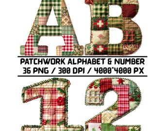 パッチワークのアルファベットのクリップアート、キルティングの文字と