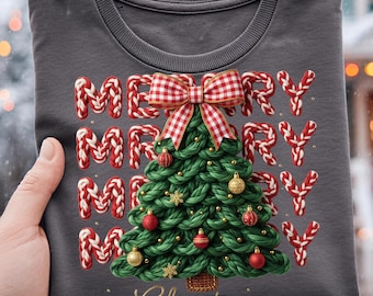 Merry Christmas Tree PNG Set, Faux Embroidery, Crochet Texture, Sulimation Design, Digital Download