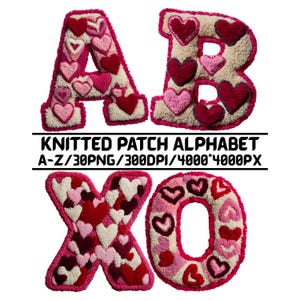 Chenille Alphabet PNG Bundle | Valentine Fuzzy Patch Letters | Heart XOXO Font | Sublimation Design