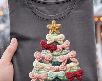 Coquette Christmas Tree PNG Bundle, Faux Embroidery Bows, Sublimation Design,  Digital Download