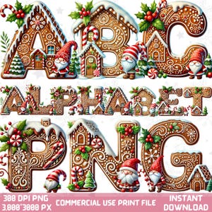 Gnomo navideño con alfabeto de jengibre, libros de recuerdos, creación de tarjetas, letras navideñas, sublimación, diseño navideño personalizado, 20 maquetas gratis