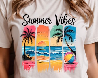 Summer Vibes Beach Scene PNG Bundle, Tropical Clipart, Sublimation Design,  Digital Download