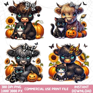 Halloween Cute Highland Cow Png, Retro Halloween Png, Ghost Cows Png, Funny Cow Png, Spooky Season, Cow Halloween Png, Cat, Highland cow Png