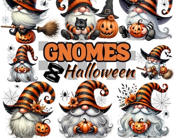 Pacchetto clipart di gnomi di Halloween ad acquerello, design a sublimazione, download digitale