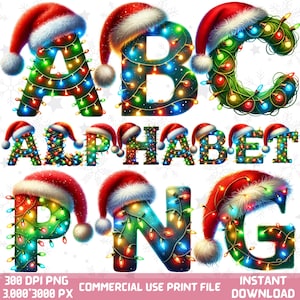 Watercolor Christmas Alphabet PNG,Doodle Letters Clipart Set,Festive A–Z Holiday Font,Digital Download