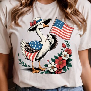 Fourth of July Goose PNG | Cute Goose with Flag | Patriotic Goose 4th of July Clipart | Funny Silly Goose | Independence Day | USA Animal