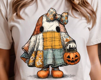 Patchwork Ghost PNG, Halloween Clipart (Digital), Sublimation Design