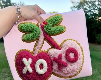 Cherry XOXO Chenille Patch PNG Bundle, Valentines Day, Preppy, Digital Download, Sublimation Design