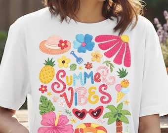 Summer Vibes Patchwork PNG, Tropical Beach Vacation Sublimation Design, Digital download