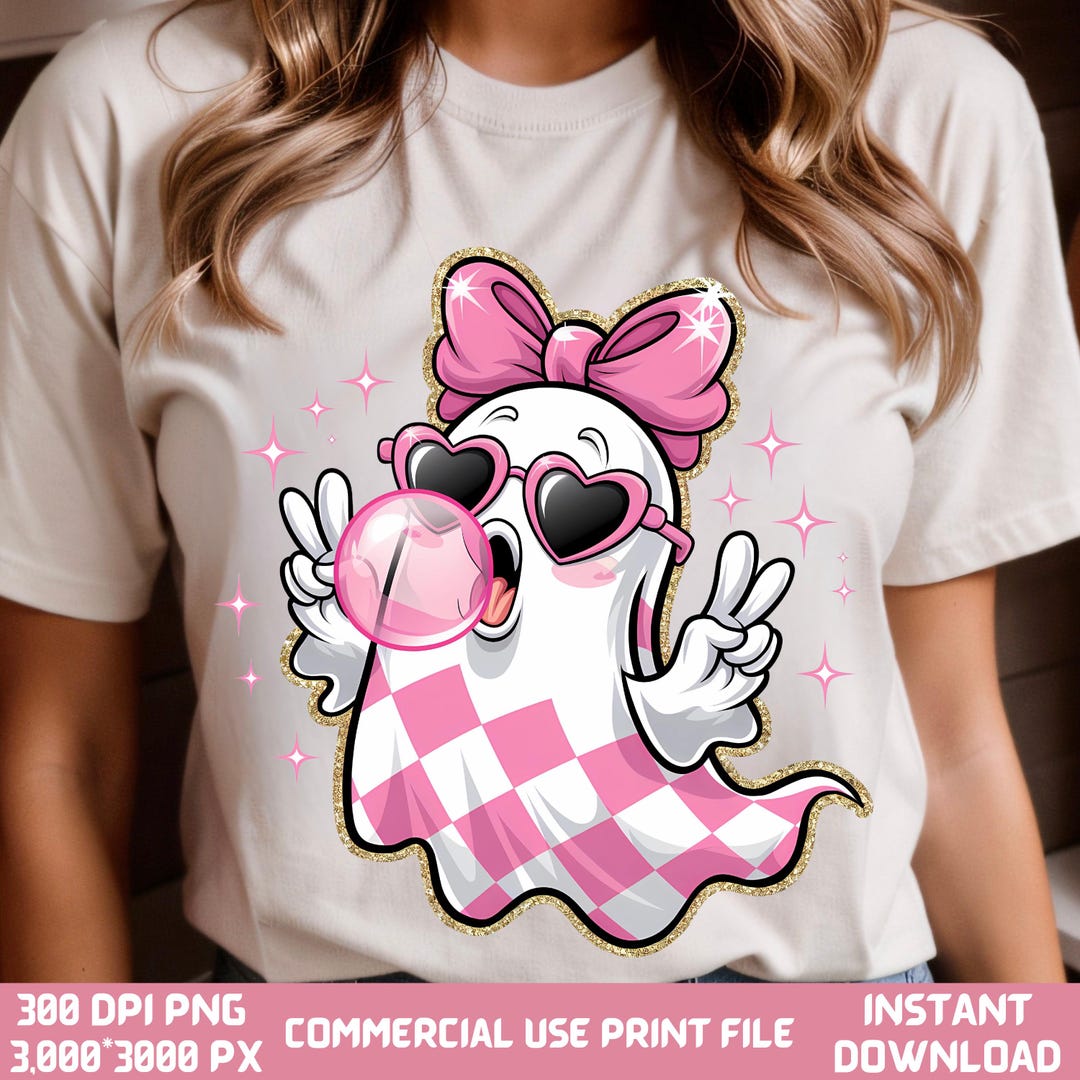 Cute Girly Ghost Blowing Bubble PNG, Cute Pink Ghost Shirt Sublimation ...
