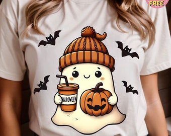 Halloween Ghost PNG, Coffee Boo Design (Digital Download), Sublimation design